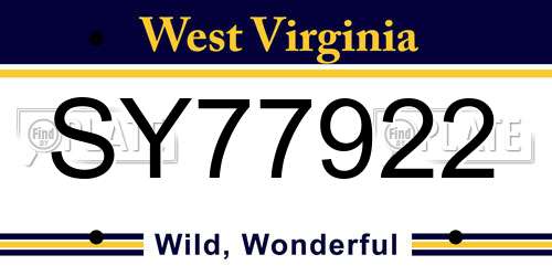 SY77922 West Virginia License Plate