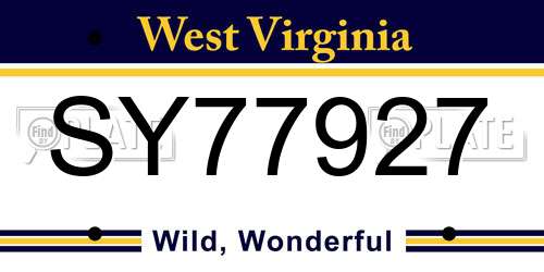 SY77927 West Virginia License Plate