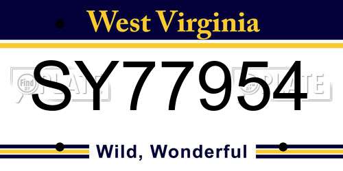 SY77954 West Virginia License Plate