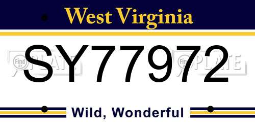 SY77972 West Virginia License Plate