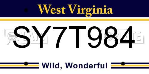 SY7T984 West Virginia License Plate