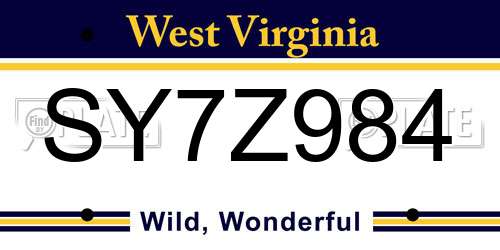 SY7Z984 West Virginia License Plate