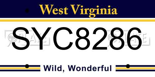 SYC8286 West Virginia License Plate