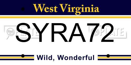SYRA72 West Virginia License Plate