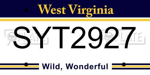 SYT2927 West Virginia License Plate