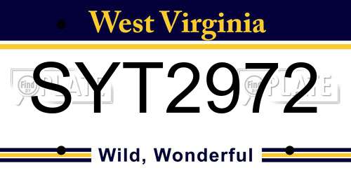 SYT2972 West Virginia License Plate