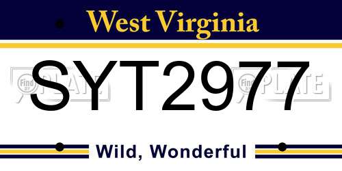 SYT2977 West Virginia License Plate
