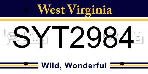 SYT2984 West Virginia License Plate