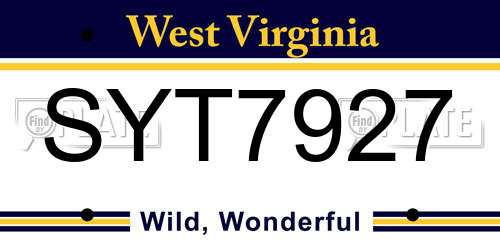 SYT7927 West Virginia License Plate