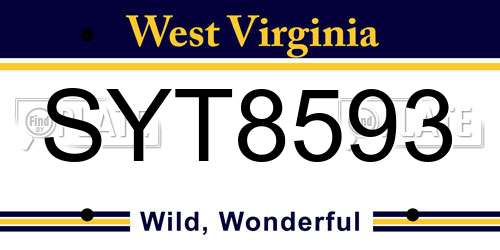 SYT8593 West Virginia License Plate
