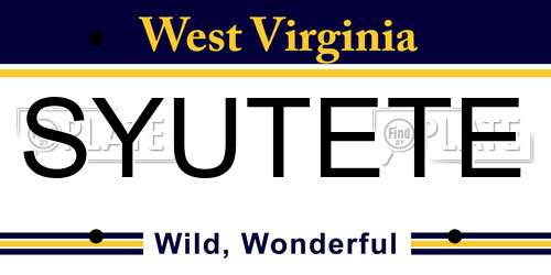 SYUTETE West Virginia License Plate