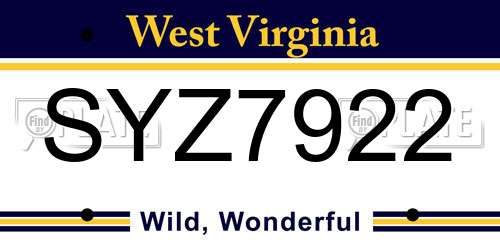 SYZ7922 West Virginia License Plate