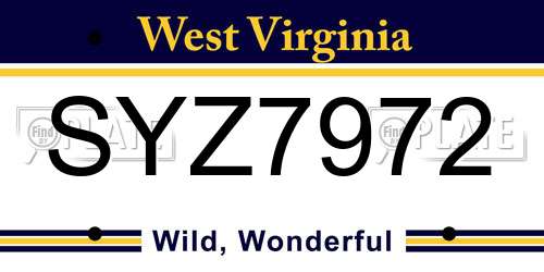 SYZ7972 West Virginia License Plate