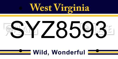 SYZ8593 West Virginia License Plate