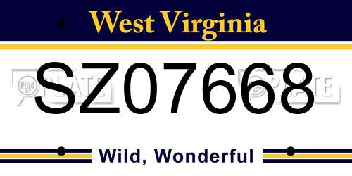 SZ07668 West Virginia License Plate