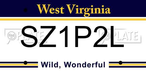 SZ1P2L West Virginia License Plate