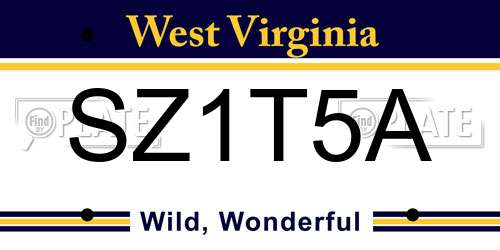 SZ1T5A West Virginia License Plate