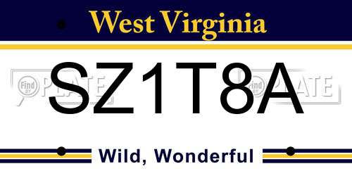 SZ1T8A West Virginia License Plate