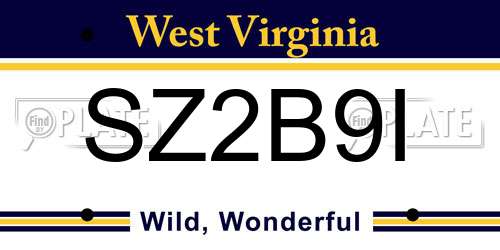SZ2B9I West Virginia License Plate