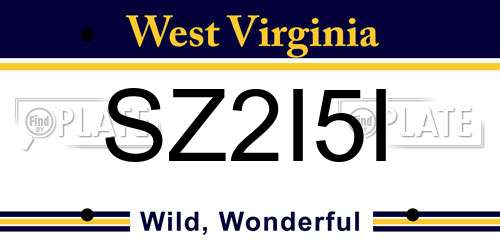 SZ2I5I West Virginia License Plate