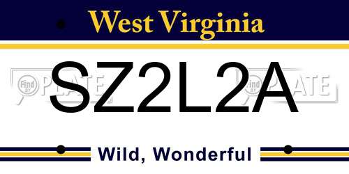 SZ2L2A West Virginia License Plate