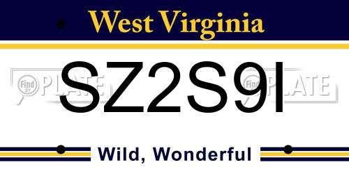 SZ2S9I West Virginia License Plate