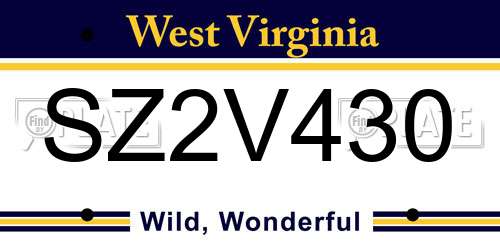 SZ2V430 West Virginia License Plate
