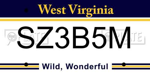 SZ3B5M West Virginia License Plate