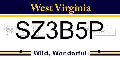 SZ3B5P West Virginia License Plate