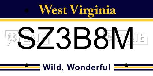 SZ3B8M West Virginia License Plate