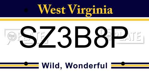 SZ3B8P West Virginia License Plate