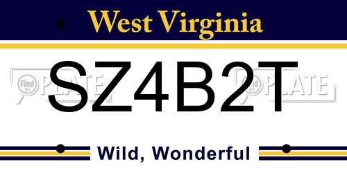 SZ4B2T West Virginia License Plate