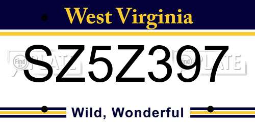 SZ5Z397 West Virginia License Plate