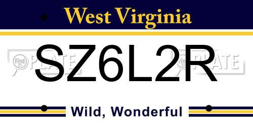 SZ6L2R West Virginia License Plate