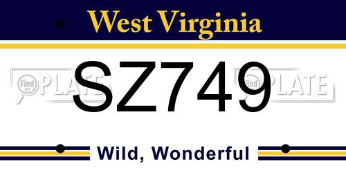 SZ749 West Virginia License Plate