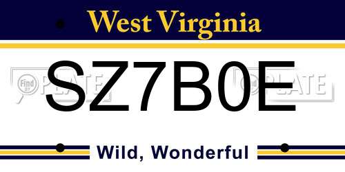 SZ7B0E West Virginia License Plate