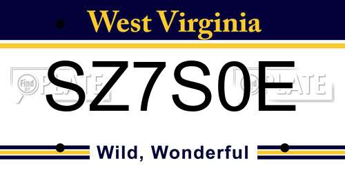 SZ7S0E West Virginia License Plate