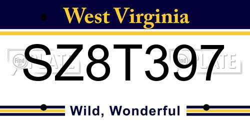 SZ8T397 West Virginia License Plate