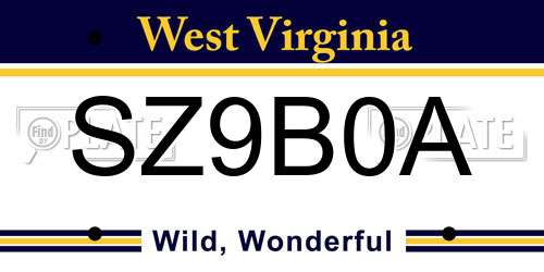 SZ9B0A West Virginia License Plate