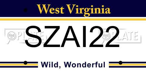 SZAI22 West Virginia License Plate