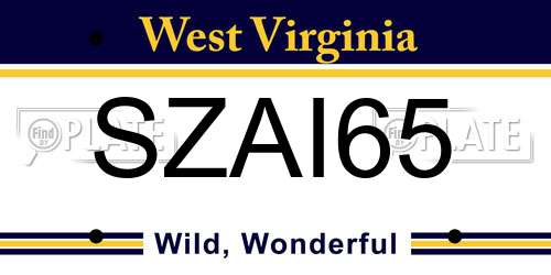SZAI65 West Virginia License Plate