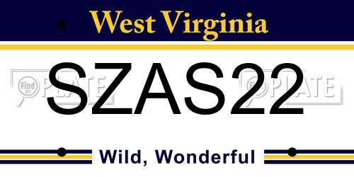 SZAS22 West Virginia License Plate