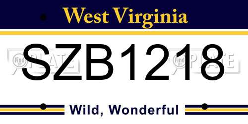 SZB1218 West Virginia License Plate