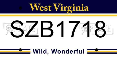 SZB1718 West Virginia License Plate