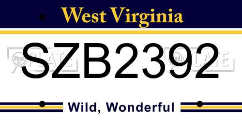 SZB2392 West Virginia License Plate