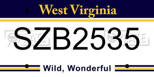 SZB2535 West Virginia License Plate
