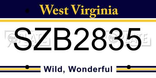 SZB2835 West Virginia License Plate