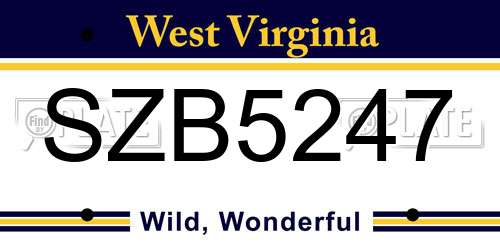 SZB5247 West Virginia License Plate