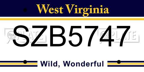 SZB5747 West Virginia License Plate