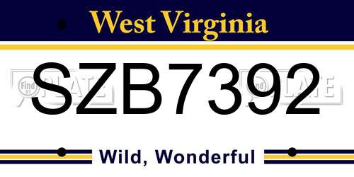 SZB7392 West Virginia License Plate